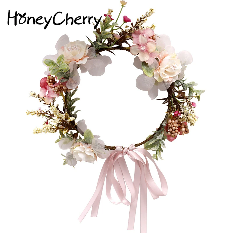 Детский головной убор HoneyCherry повязка на голову с розовым бантом из ленты