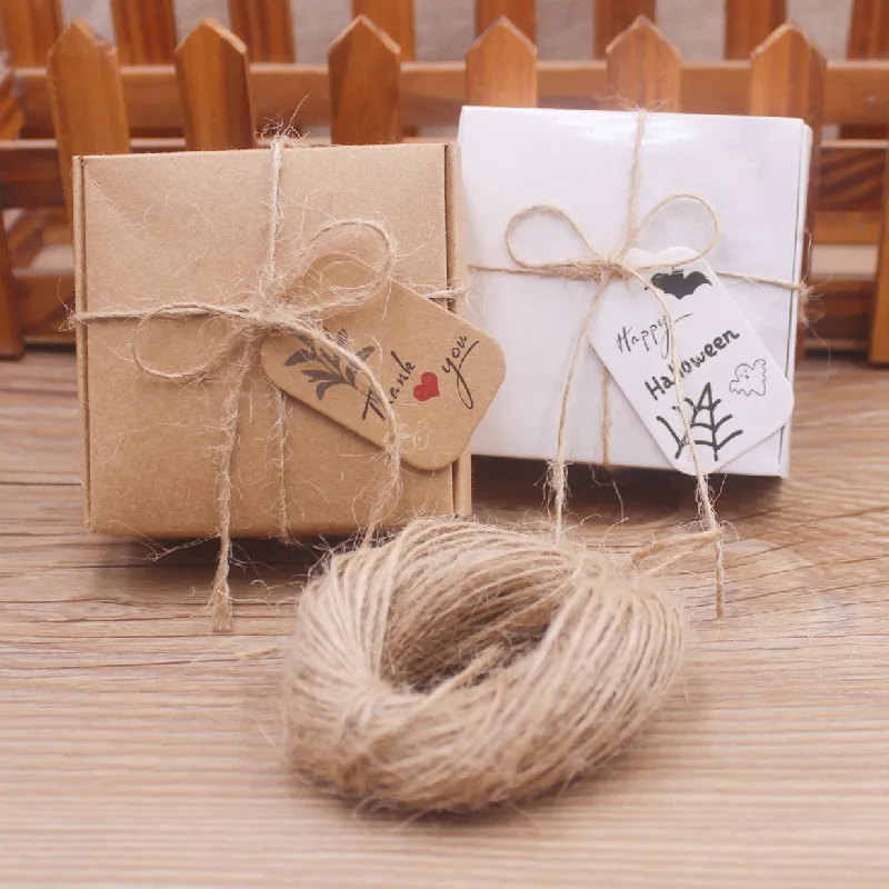 100 Etichette Regalo In Carta Kraft 5x3 Cm Con Corda Marrone (20 M), Vuote, Per Appendere, Matrimonio, Bomboniere - 2