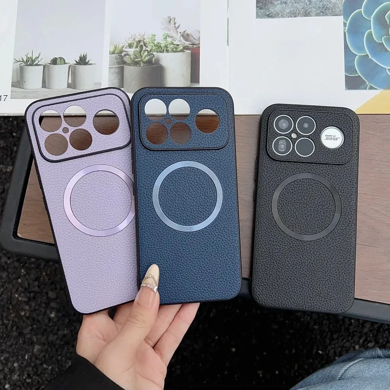 Luxury PU Leather Magnetic Wireless Charging Protective Back Cover Case
