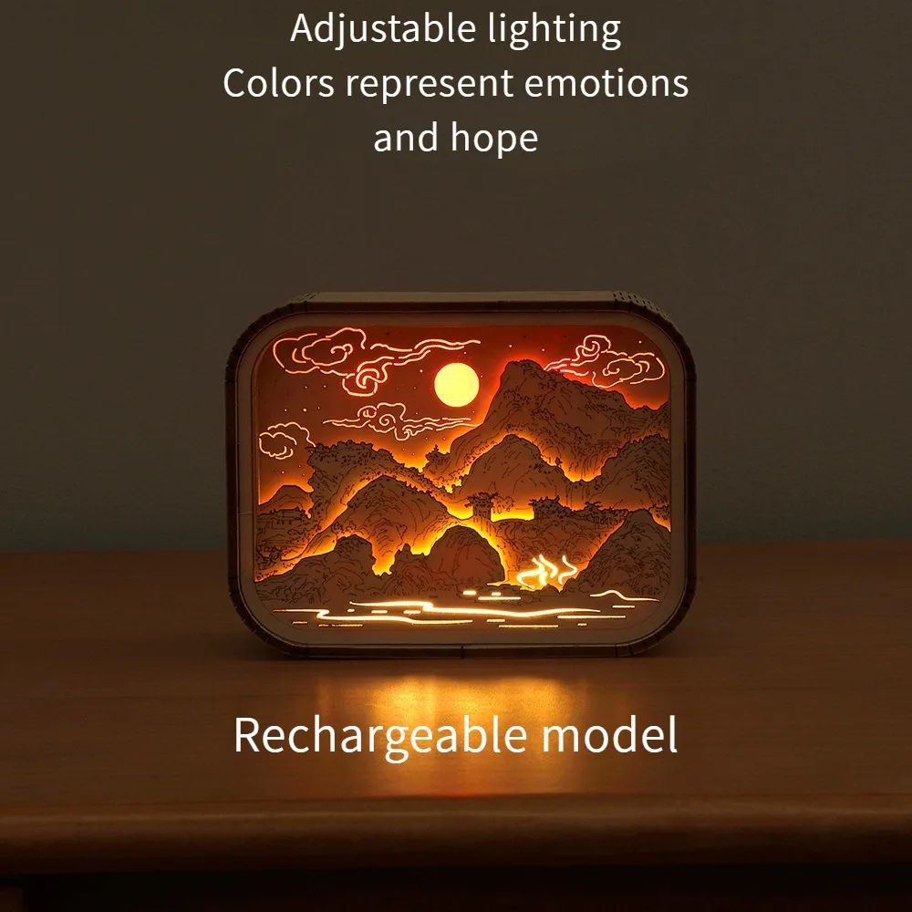 

Creative wood carving lamp,Handmade,3D, Colorful lights, night light, atmosphere lamp, bedside decoration, gift.