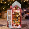 DIY Book Nook Wooden Miniature Model Kit Christmas House Bookend Assembled 3D Puzzle Bookshelf Home Decor Adults Gifts 5