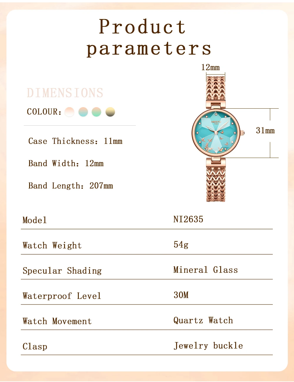 Nibosi Gleam Dial Ladies Watch 2635