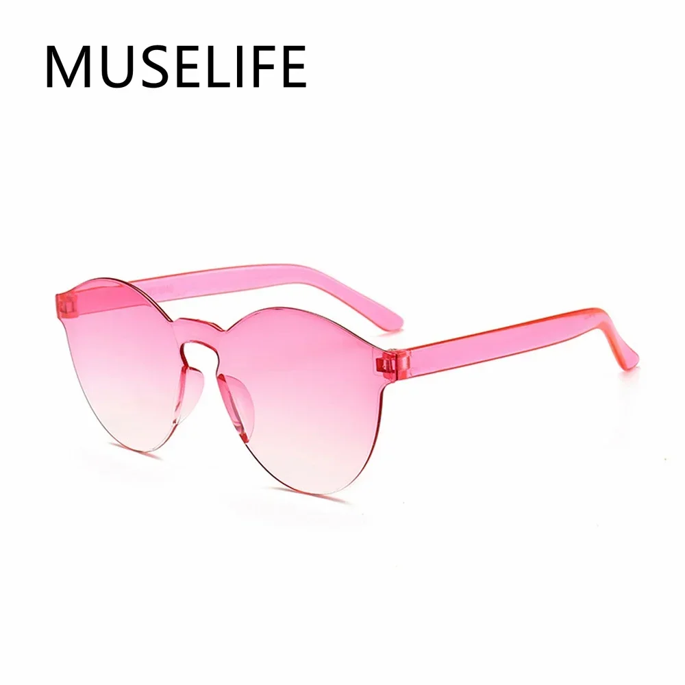 MUSELIFE Einteilige rahmenlose Sonnenbrille Damen Großhandel Mode Farbsonnenbrille Bonbonfarbene Brille Top Trendige Brillen