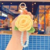 New Crochet Rose Camellia Flowers Keyrings Imitation Pearls Chain Keychain Women Girls Key Chains Rings Charm Bag Gifts 3
