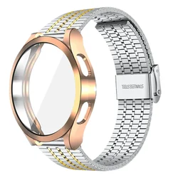 Enhanced Protective Stainless Steel Strap with TPU Bumper Case - Watch 5pro 45mm (RG sliver gold)
