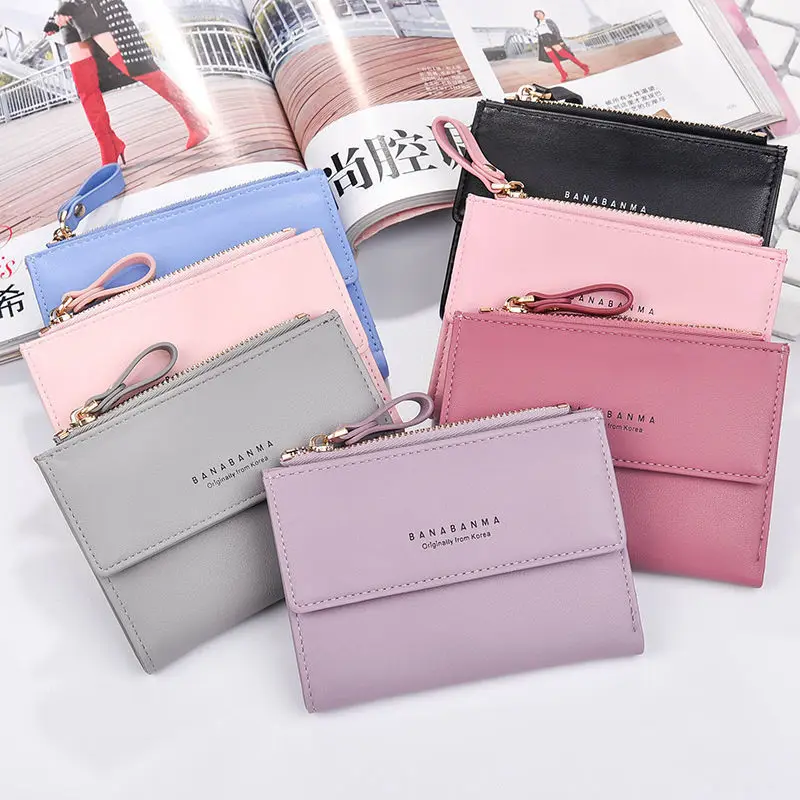 

Cute Women Bifold Wallets Luxury Designer Ladies PU Short Purse Zipper Coin Purse Small Credit Card Holder Female Plain Pouch