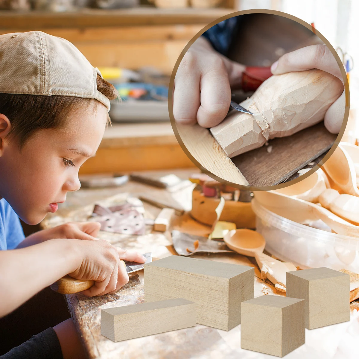 Set di 10 blocchi di legno per intaglio (10 pezzi) di 10 x 1 x 3 pollici di tiglio incompiuto Kit per hobby fai da te per principianti