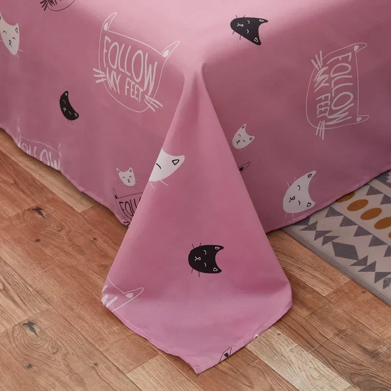 Cartoon Cat Bed Sheet Set for Kids Girls Cute Pet Kitten Print Pink Flat Sheet Kawaii Top Sheets with Pillowcases Bedroom Decor 5