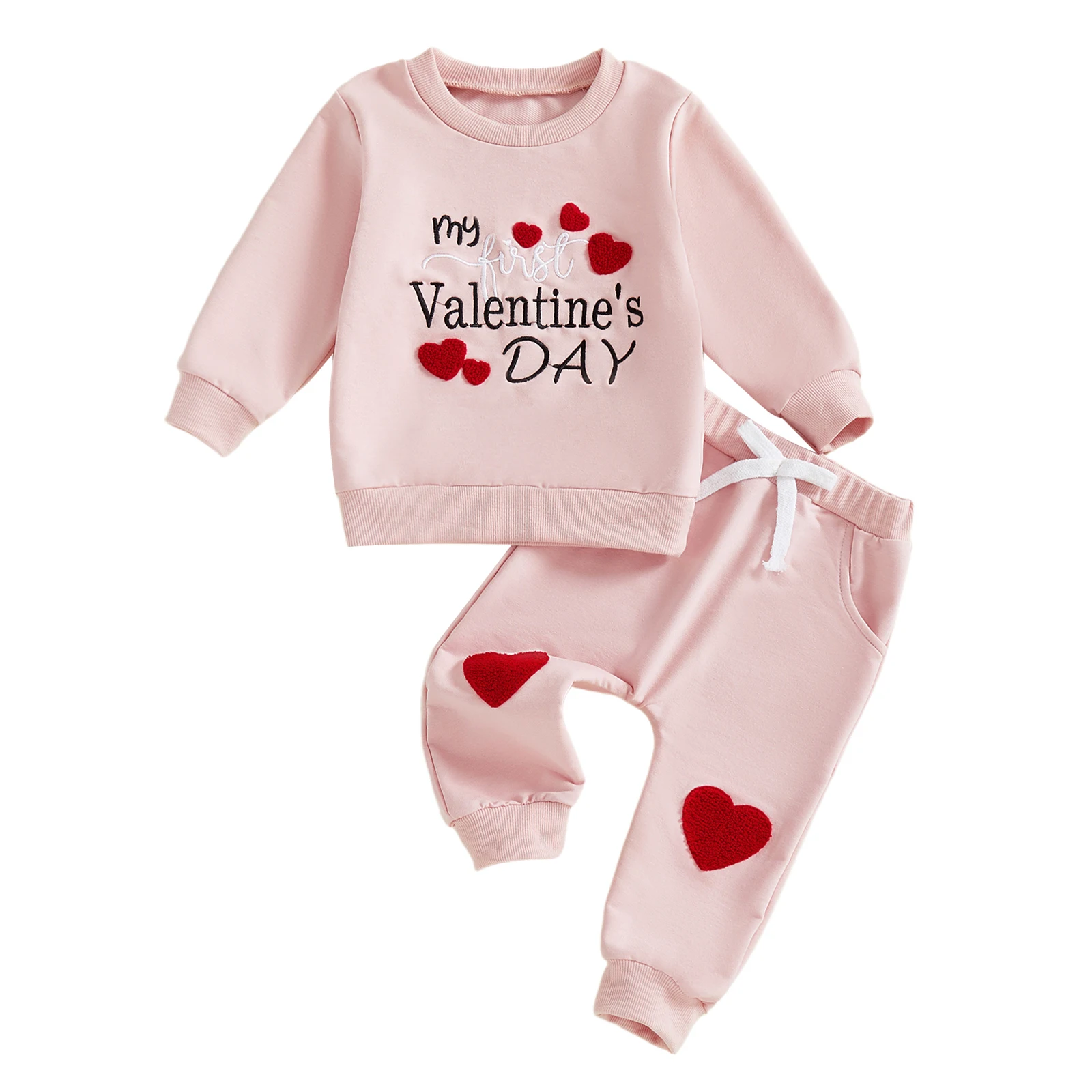 Infant Girl Valentine s Day Outfit Pink Heart Print Ruffle Sleeve Top and Leggings Set for Toddler Baby Girl 2 Pcs Set
