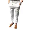 Trendy Ninth Suit Pants Office Slim Fit Wear-resistant Zip Up Ninth Suit Pants  Ankle Length Ninth Trousers Male Garment 1