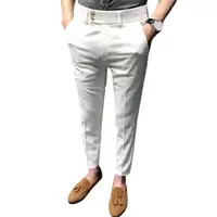 Trendy Ninth Suit Pants Office Slim Fit Wear-resistant Zip Up Ninth Suit Pants  Ankle Length Ninth Trousers Male Garment 1
