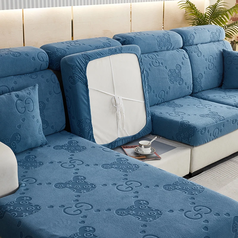 Housse De Canapé D'angle En L Ou U - Jacquard Crème, Soft Touch, Lavable