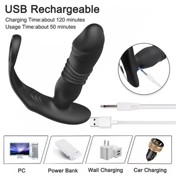 Telescopic Anal Vibrator Prostate Massage Butt Plug Prostate Stimulator Delay Ejaculation Cock Ring Dildos Sex Toys for Men Gay 5