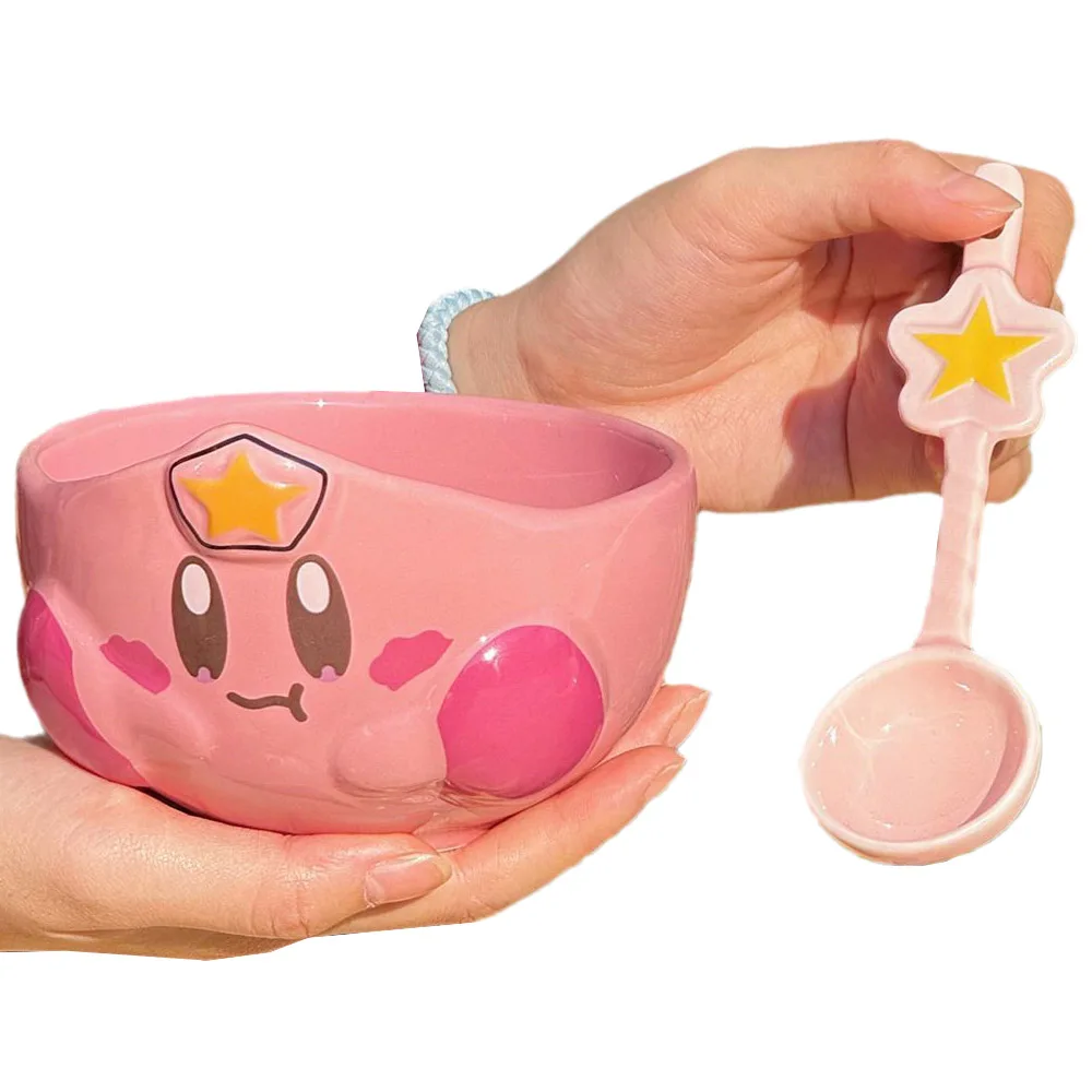 

Керамическая миска Kirby содержит ложку со звездами аниме кавайная мгновенная лапша большой емкости для студентов Красивая миска для риса в нишевом стиле
