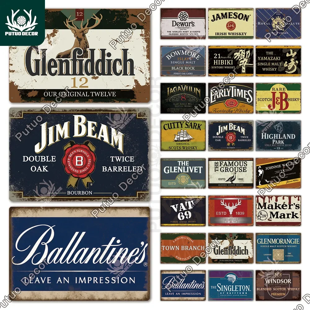 

Putuo Decor Whiskey Plaque Metal Vintage Metal Sign Tin Sign Decorative Plaque Pub Bar Club Man Cave Decor Wall Decoration