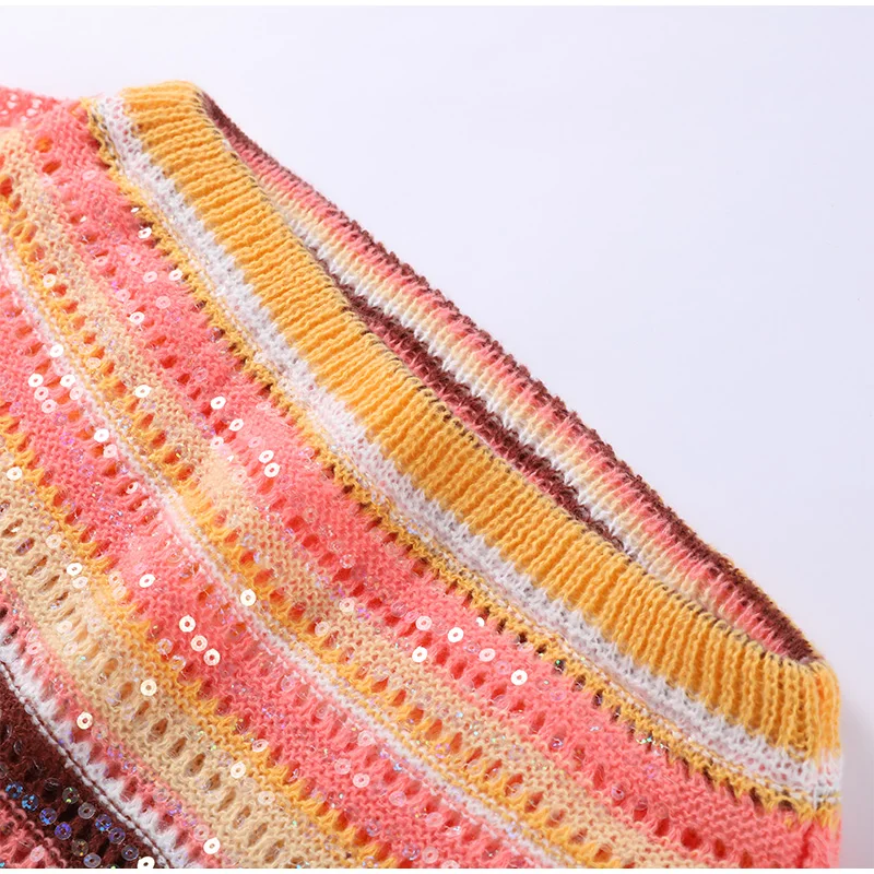 Sexy Damen-Strickoberteil, Rock-Set, schick, bunt, bauchfreie Tops, drapierte Miniröcke, schlanker, figurbetonter Anzug, Sommer, Strand, Urlaub, Outfit – Detail 6