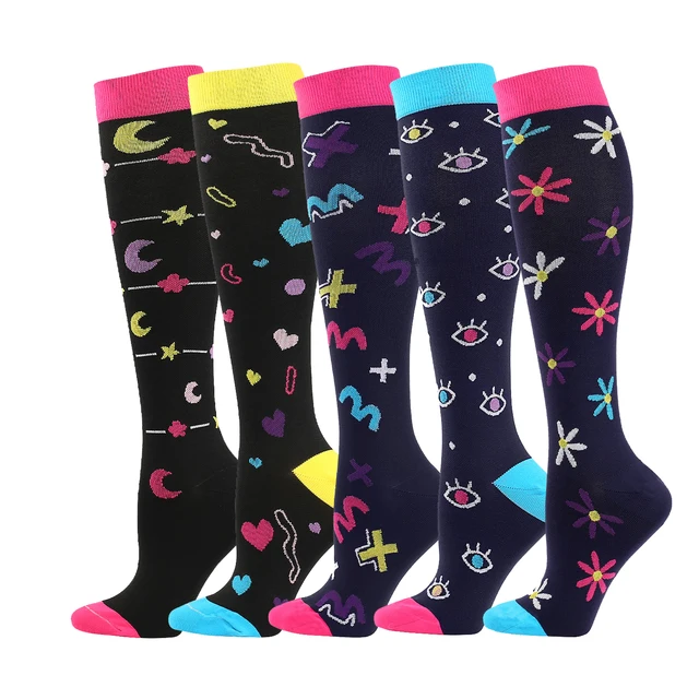 Men and Women Long Tube Compression Stockings Pressure Nursing Socks For Diabetes Varicose Veins Outdoor Sports Running Socks 5 pairs-NS008