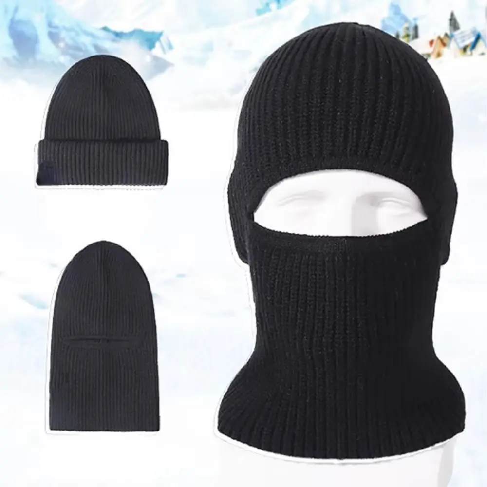 Full Face Ski 2 in1 Mask Knitted Hat Bonnet Multifunctional Warm Knitted Balaclava Hats Windproof Cap Baotou Hat
