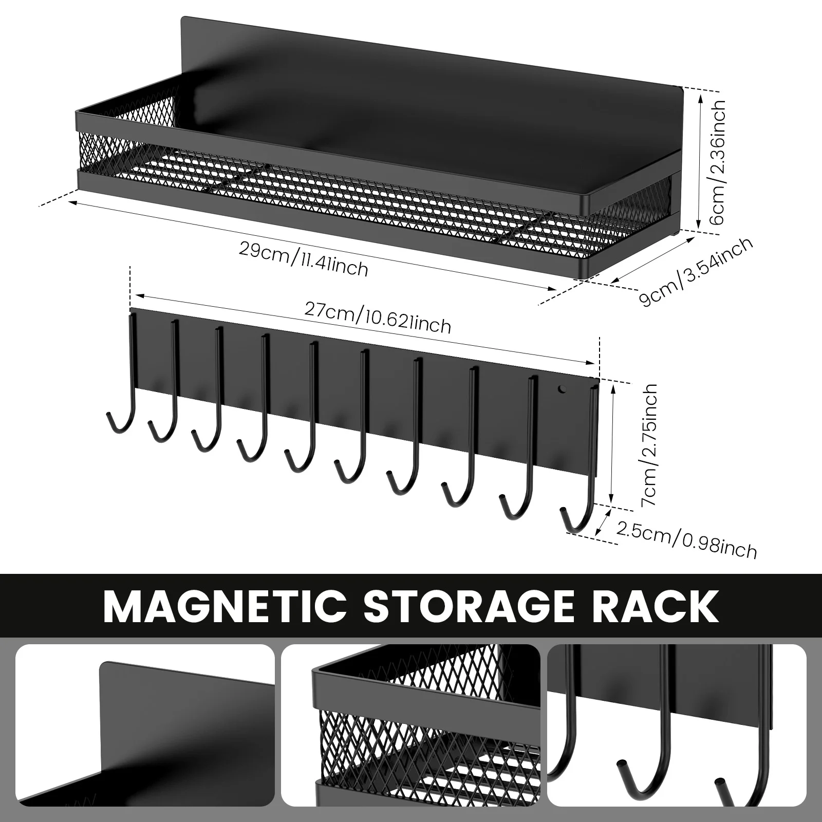 Magnetic Fridge Spice Shelf & Hook Storage Rack 6