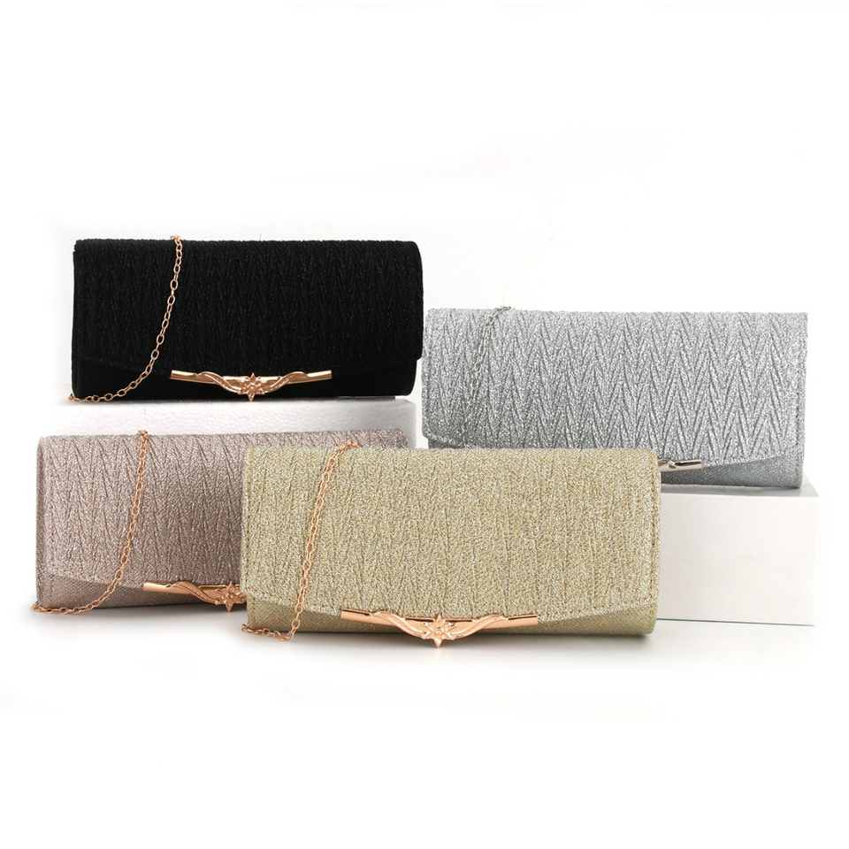 Women's Handbag, Dinner Bag, Clutch Bag, Pleated Metal Cap, Wedding Evening Dress Bag