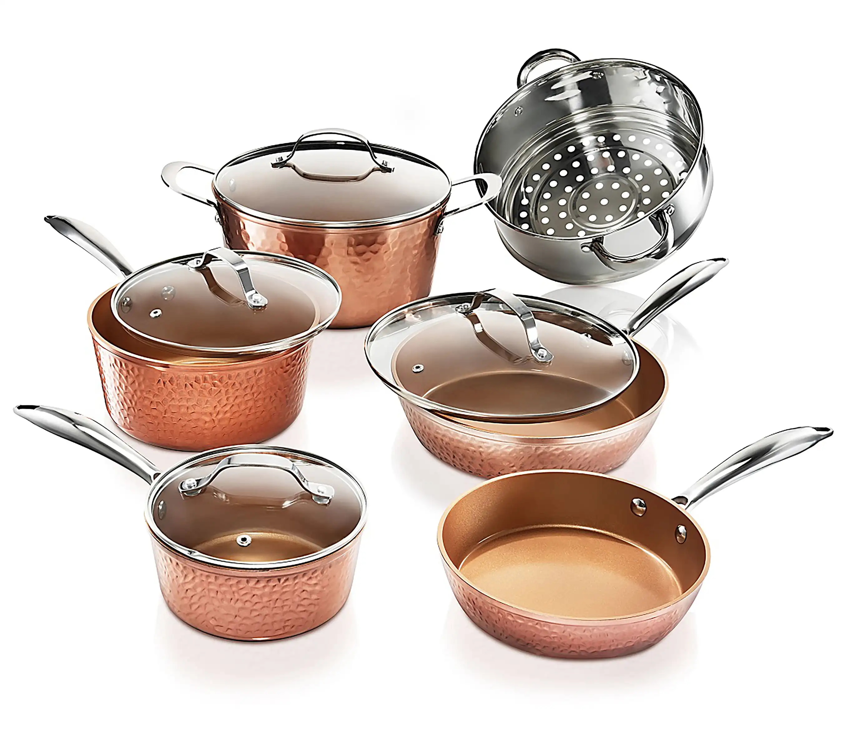 Hammered 10 Piece Cookware Set, Oven Safe, Dishwasher Safe - Elegant Pots &  Pans