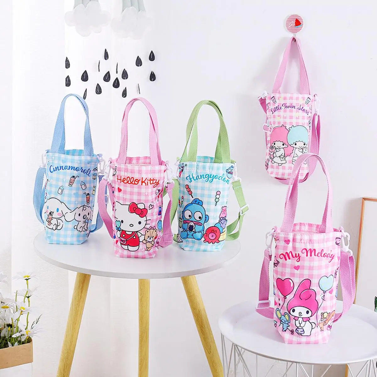 

Sanrio мультяшная сумка для хранения термо Hello Kitty Kuromi Cinnamoroll My Melody почтовая портативная чашка для воды Диагональная Сумка в подарок