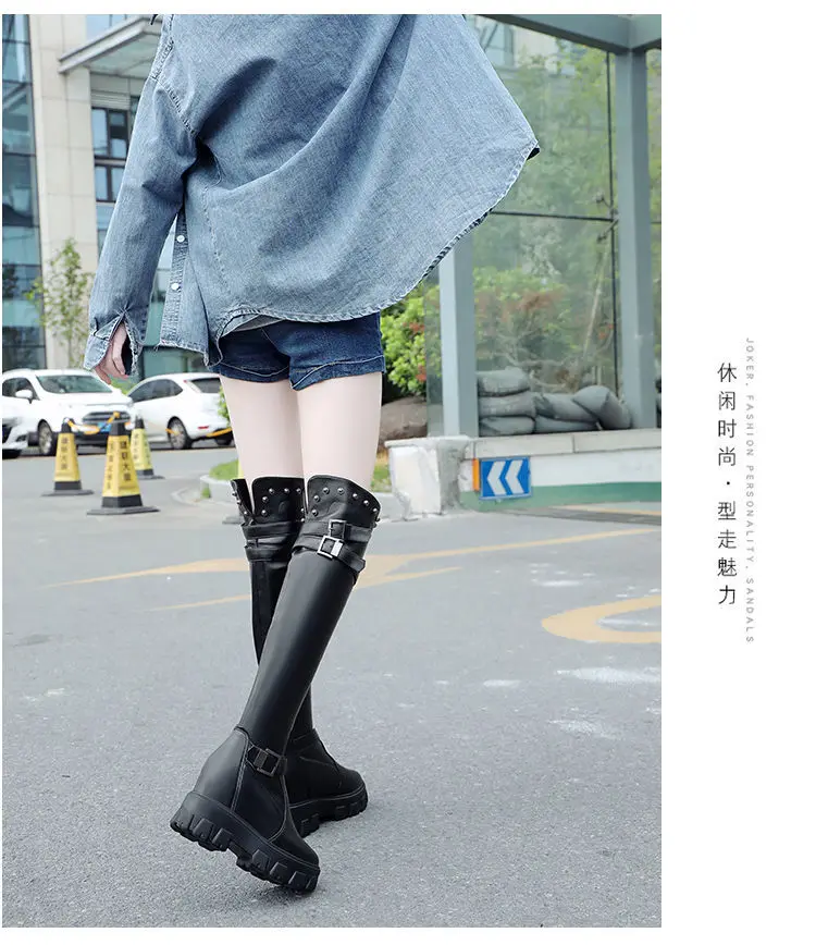 Winter 2024 Wedges Warm Shoes Black High Heel Women Over The Knee High Boots Female Fashion Rivet Sneakers Tight High Boots Lady