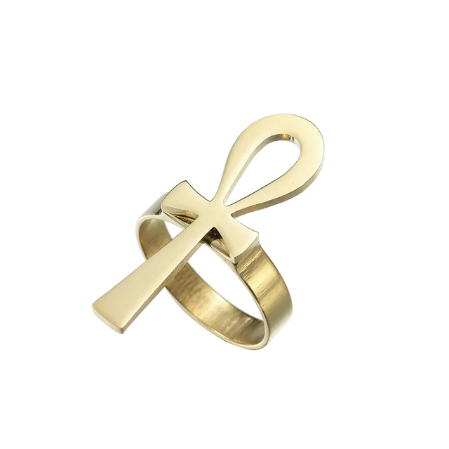 Bague Croix égyptienne Ankh En Or 10 Carats Avec Pierre CZ - Marque LA BLINGZ - Neuf Avec étiquettes