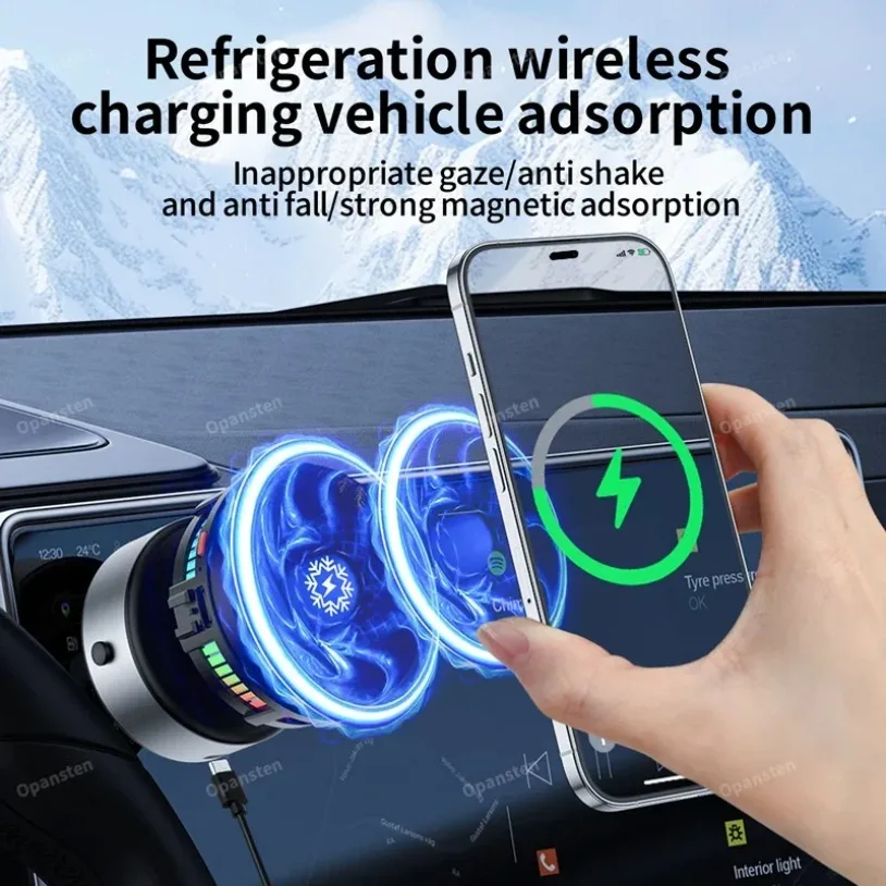 iCE Cooling Car Magnetic Wireless Charger Vacuum Adsorption Dashboard Mount Phone Holder For Tesla Magsafe iPhone 16-12 Samsung