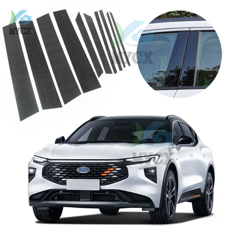 

For Ford EVOS 2021 2022 10pcs ABS Window Trims Center Pillars B+C Pillar Covers Trim carbon fiber, glossy black