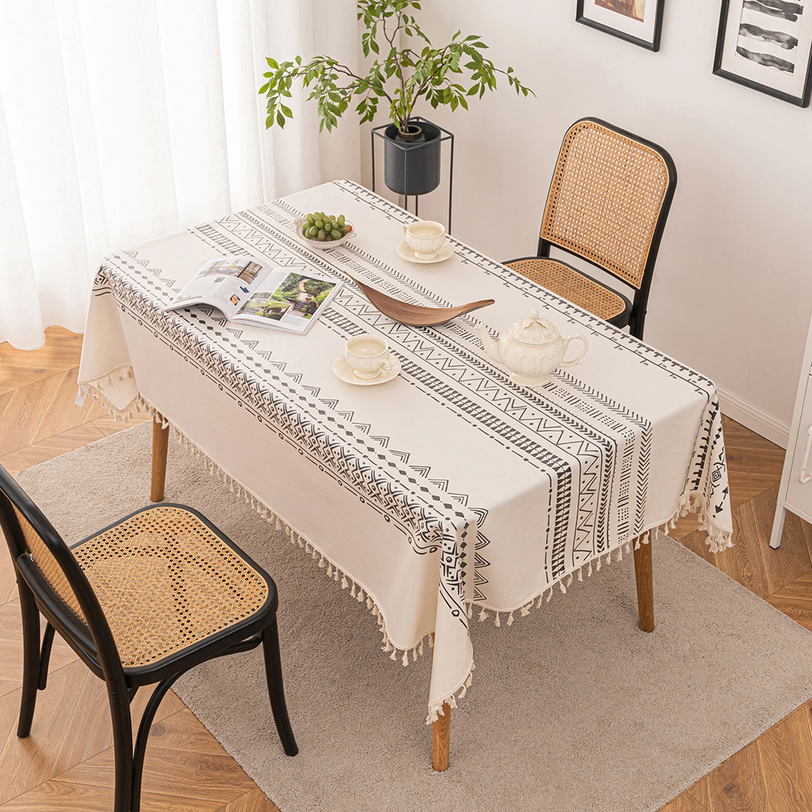 Vintage Boho Tassel Table Cloth Waterproof Cotton Linen Bohemian Tablecloth Patio Outdoor Wrinkle Free Table Protector Covers - Image 2