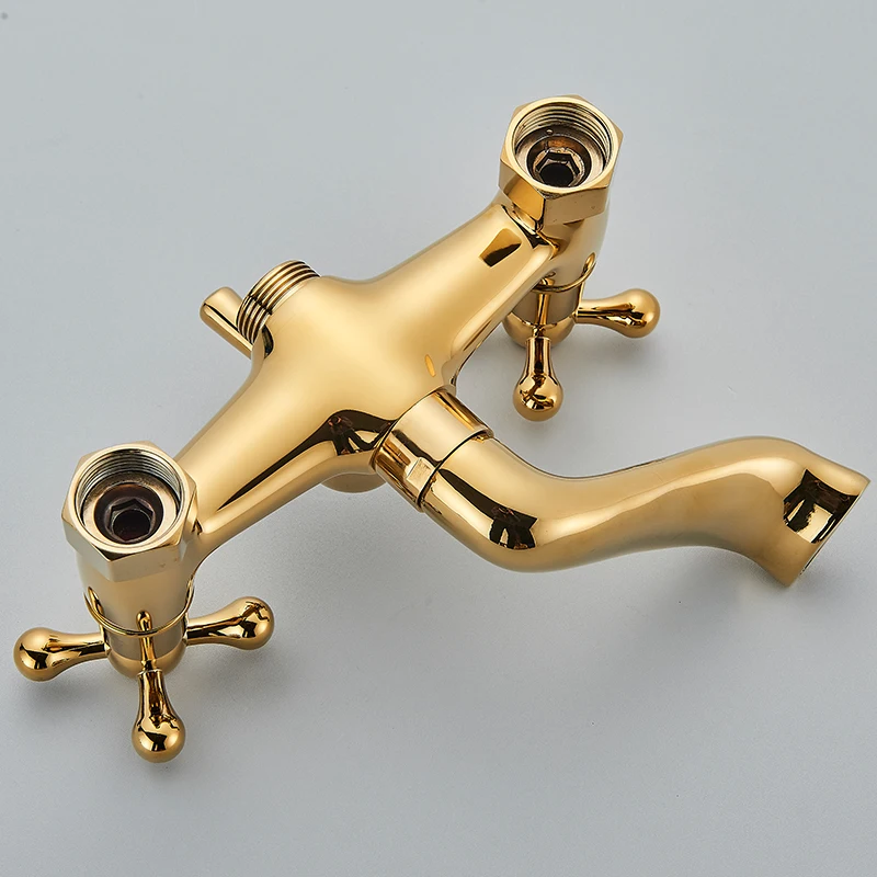Luxury Golden Bathtub Faucet Hot Cold Water Mixer Tap With Sprayer Hand Shower Bathroom Wall Mounted Rotate Spout Crane 3