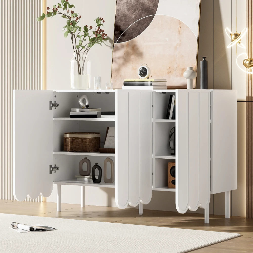Modernes weißes Sideboard mit Wellpappentüren, grifffrei, verstellbare Regale, Stauraum für Wohnzimmer, Flur, Esszimmer – Detail 7