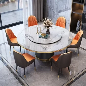 Alternative view of Luxury Dining Table 8 Chairs, Dining Rooms 8 Modern Chairs，Table and Chair Combination Round Table with Turntable