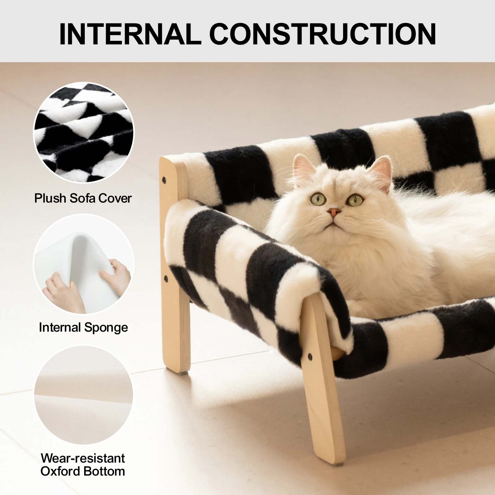 Mewoofun Soft Cat Pads Wooden Pet Bed With Plush for Cats and  Litter Small Dogs Pet Nest Four Seasons Cat Dog sofa Pet Supplies 6