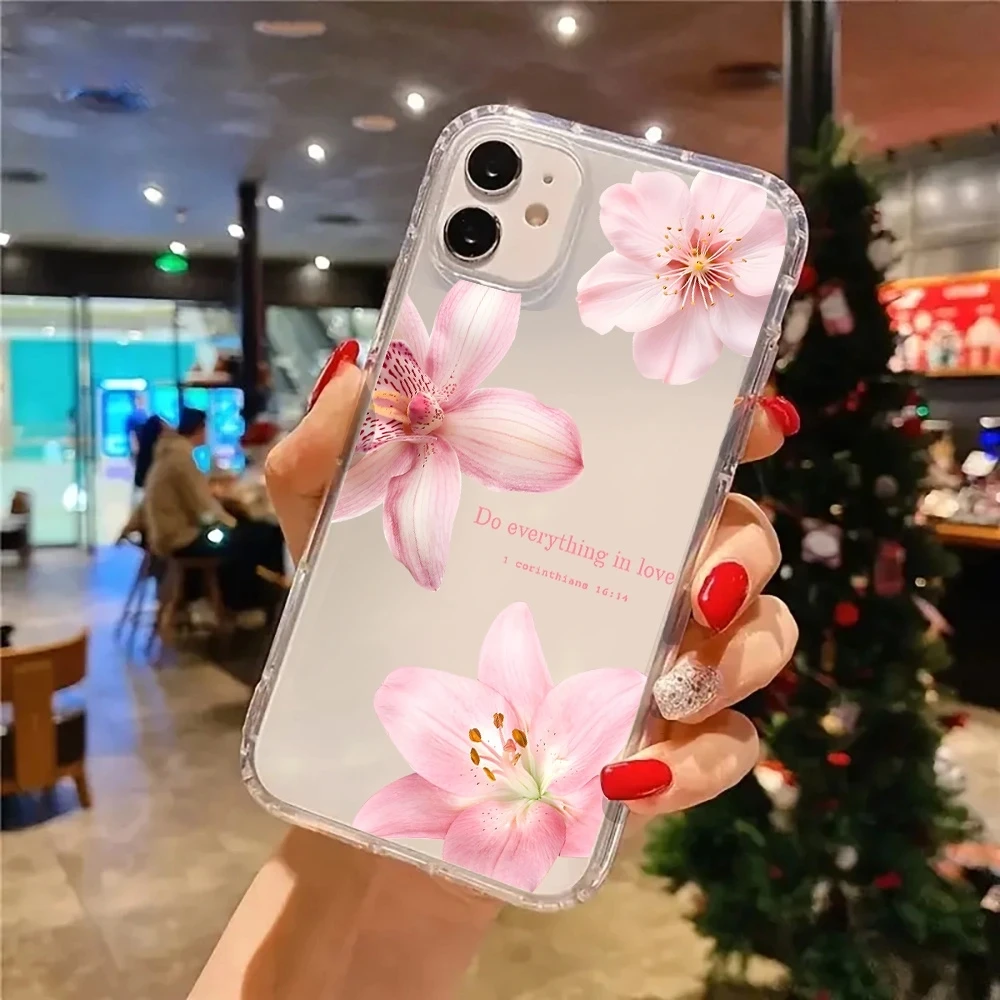 Elegant Pink Hibiscus Pattern Clear Shockproof Phone Case