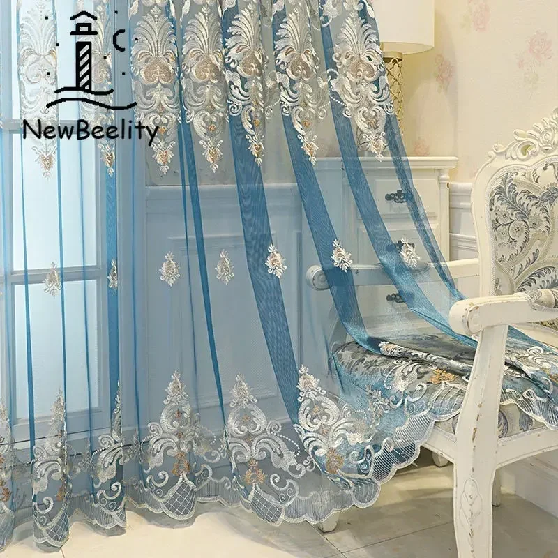 

European Embroidery Window Screen Living Room Balcony Partition Light-transmitting Bedroom Floating Window Finished Curtains