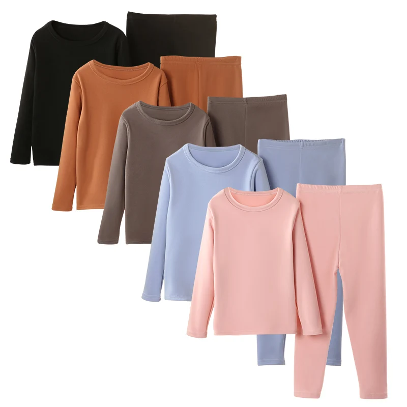 Children Solid Color Warm Suit Boys and Girls Grinding Wool Autumn Clothes and Trousers 2-piece Home Clothes Plus Size children clothes
