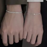 2Pcs Simple Fashion Stainless Steel Bracelet Set for Couple Unisex Women Men Lover Crystal Heart Silvery Chain Bracelets Jewelry - Image 2