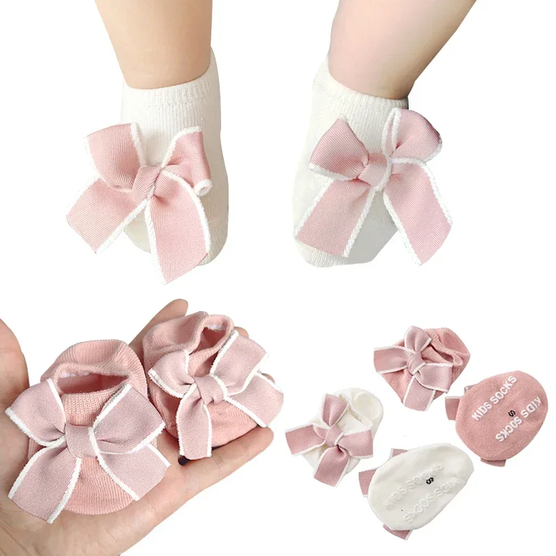 Cute Bowknot Baby Socks Soft Cotton Newborn Girl Short Socks With Rubber Soles Anti Slip Solid Color Kids Toddler Floor Socks