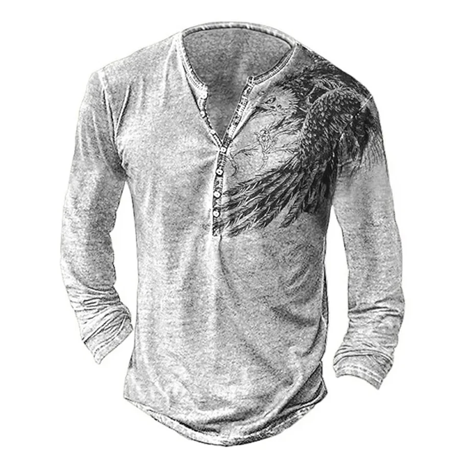 

Винтажная Мужская рубашка Henley с 3d рисунком черепа, хлопковые вершины в стиле хип-хоп, панк, рыцарские топы, футболка большого размера, мужская одежда