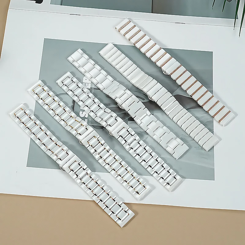 حزام معدني من السيراميك الأبيض لساعة اليد الذكية ه...