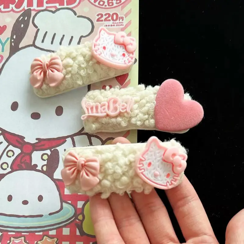

Kawaii Anime Sanrio Plush Hairpin Hellokitty Kuromi Cute Cartoon Hair Pin Accessories Winter Exquisite Hair Accessorie Girl Toy