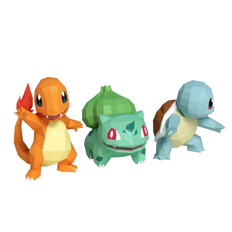 MINISO Pokemon Charmander Bulbasaur Squirtle Paper Model Papercraft 3D DIY Handmade Toy Anime Figures Home Decor Desk Decoration