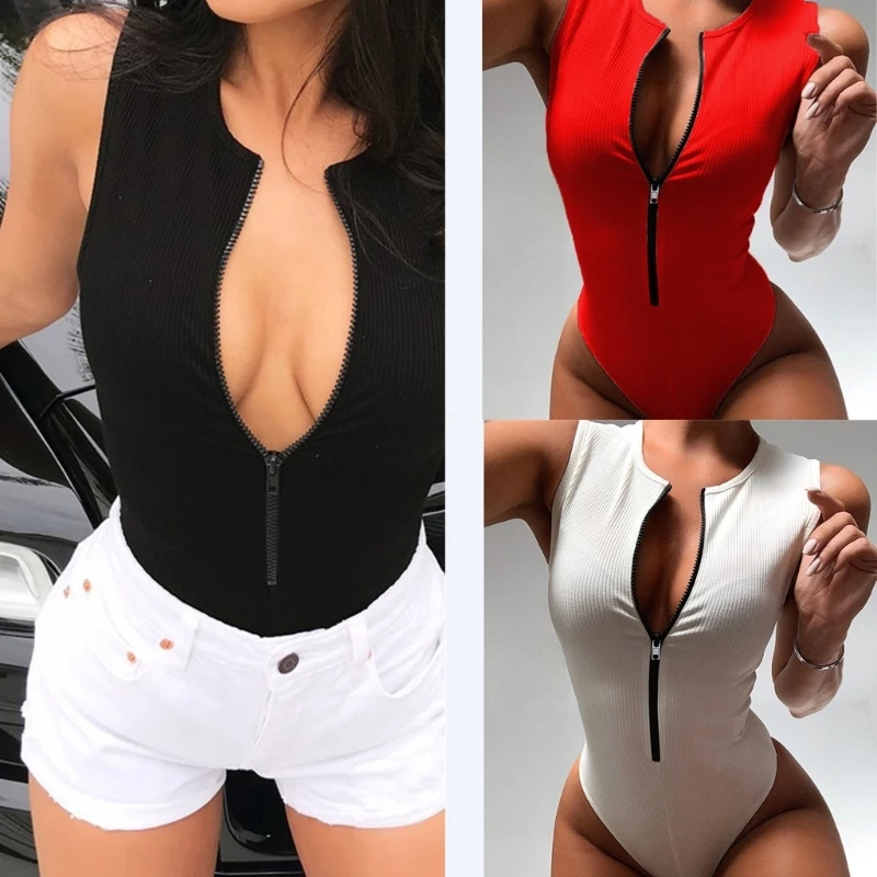 

Trendy Sleeveless Bodysuit Casual Women's Fashion Zipper Sexy Jumpsuit