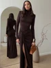 Mozision Turtleneck Thigh High Split Sexy Maxi Dress For Women Fashion Long Sleeve Draped Bandage Bodycon Club Long Dress 1