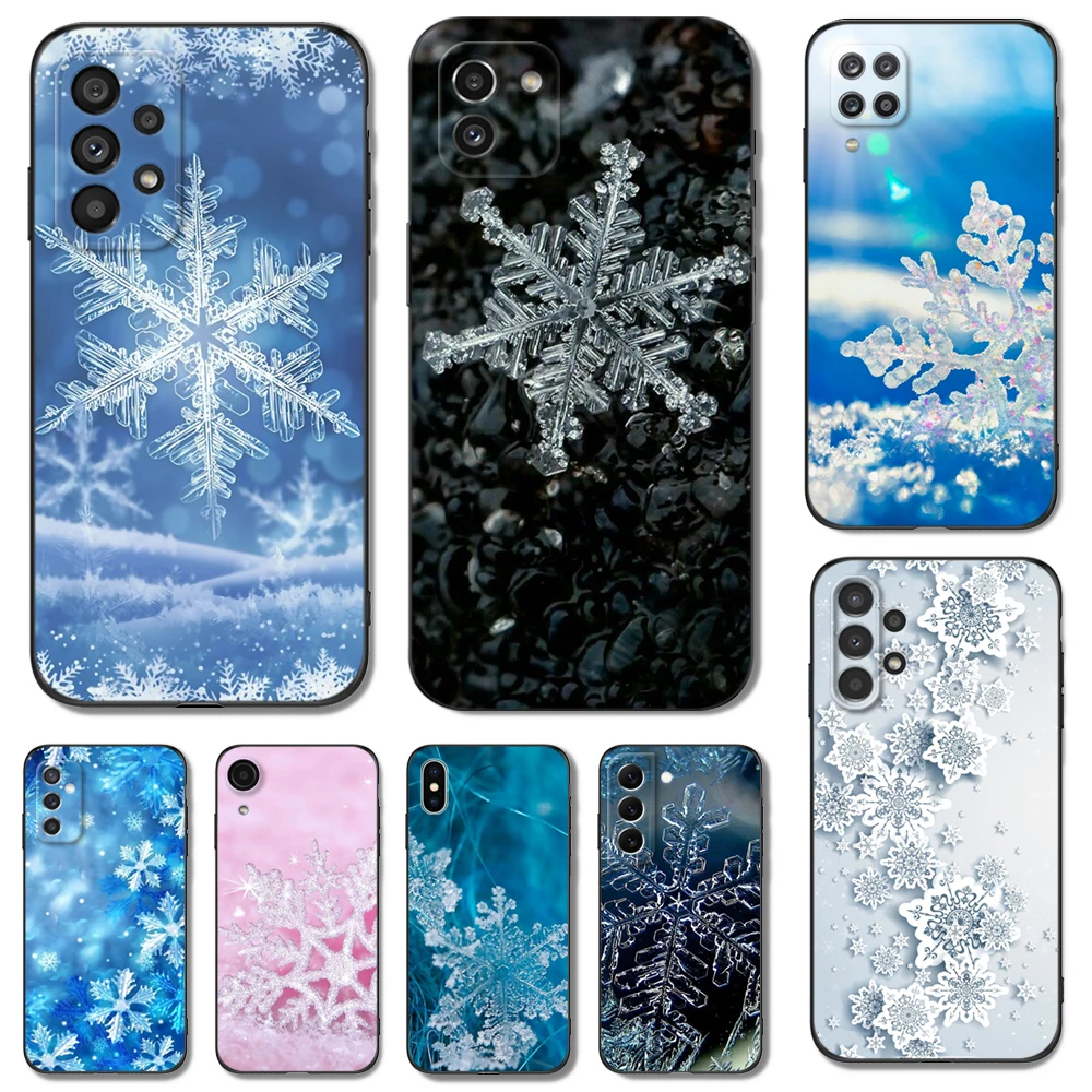 Custodia In Tpu Nero Per Samsung Galaxy S23 S22 S20 S21 Fe Plus Ultra + S10 E Lite Cover Snowflake Winter White Snow Christmas