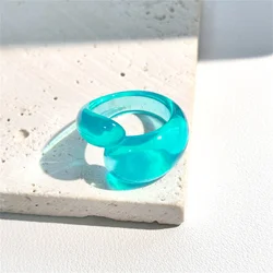 Korean Trendy Geometric Resin Ring - Personalized Retro Style Statement Piece - 7 (Lan)
