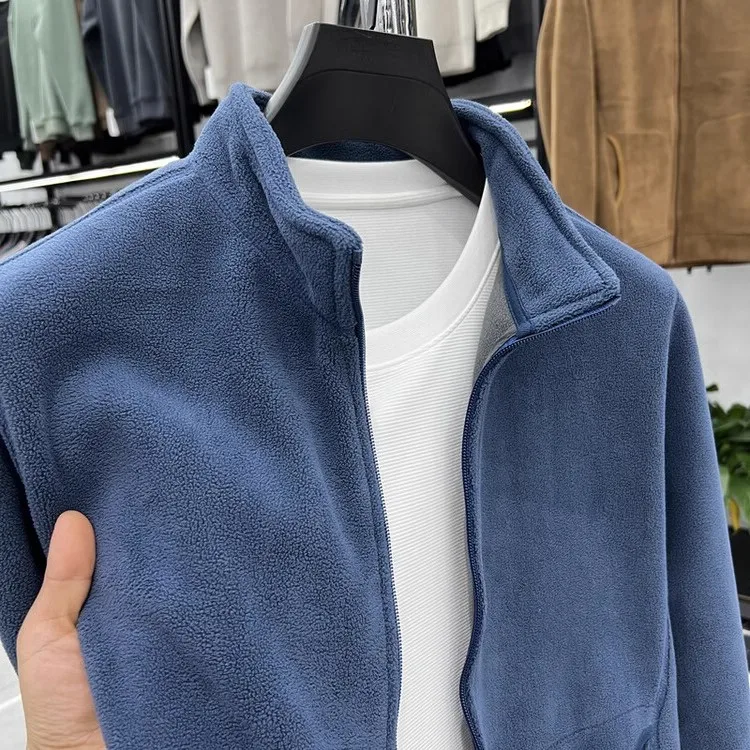 Men's Autumn Winter American Sle Fce Lined Zipper Long Sve Hoodie Open Cardigan Loose Fit Large Size Stand Collar Jaet