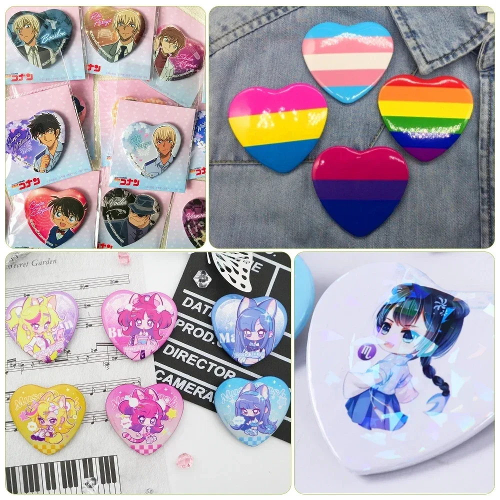 DIY Button Badge Maker Machine Heart Shape Pin Punch Press Mold Making Machine with 100 Sets of Blank Badge Materials